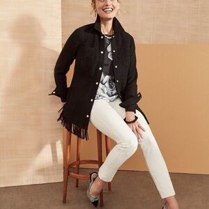 Chico’s Boiled Wool Heavy Button Down Fringe Jacket Size 2 Large